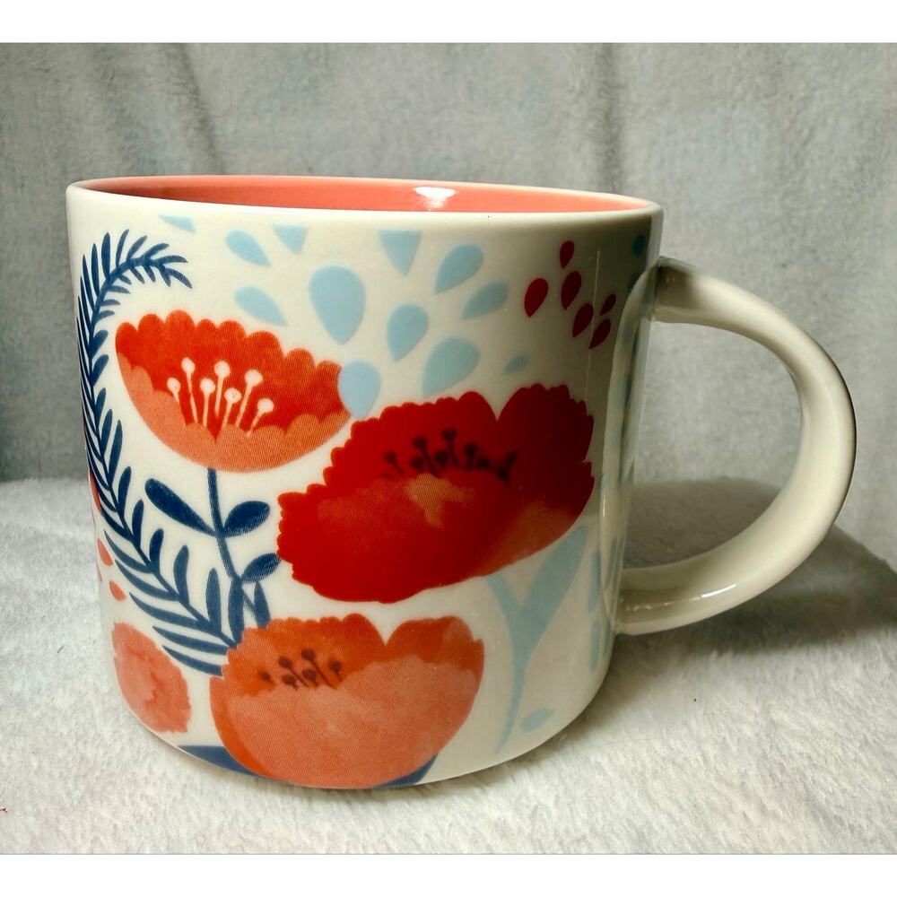 New hand-painted floral ceramic coffee mug featuring red poppy design. 15 OZ